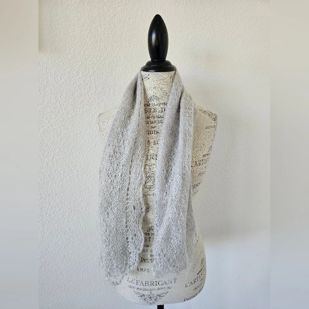 Vintage Orenburg Russian Lace Scarf - White Goat Down Pautinka Gossamer Stole